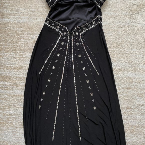 Black Sequined Open Back Gown - Picture 4 of 5